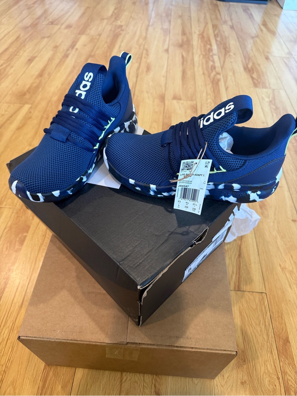 Youth Adidas Lite Racer Adapt 7.0K Navy Blue Slip-On Athletic Sneakers
